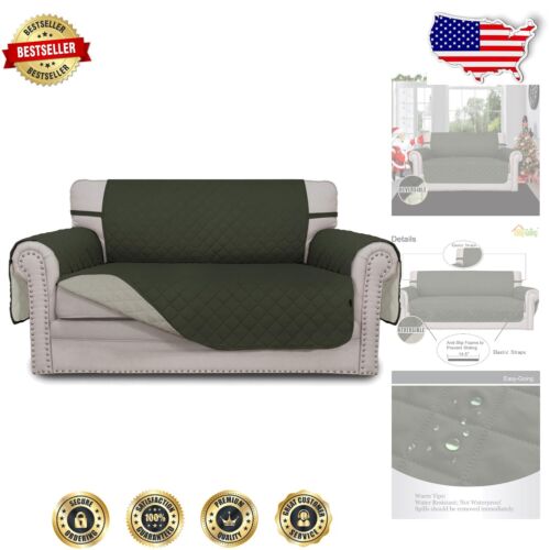 Medium Loveseat Cover - Stylish Reversible Protector for Dogs, Army Green/Beige