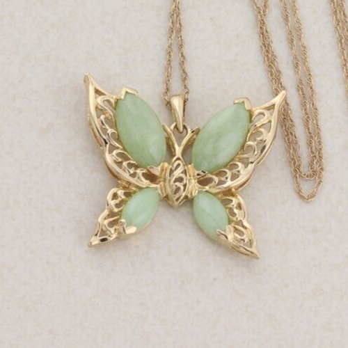 14k Yellow Gold Natural Jade Butterfly Necklace 18" Chain eBay