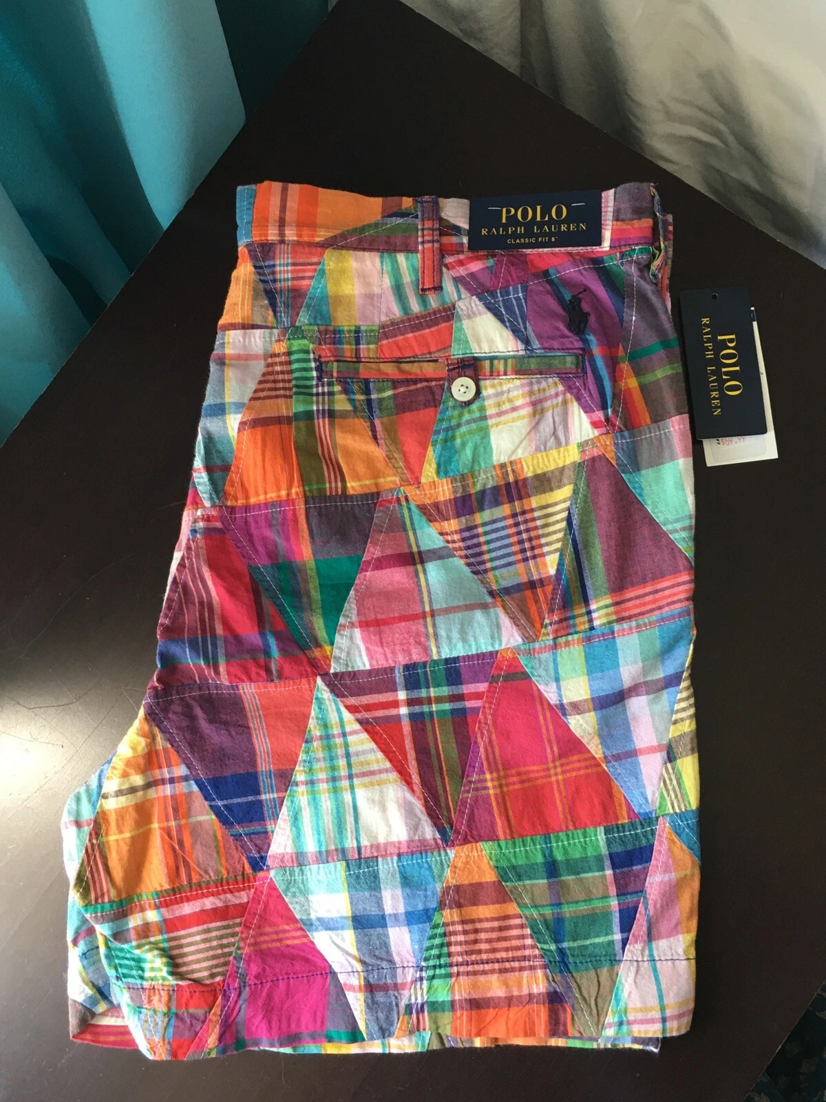 NWT Polo Ralph Lauren PATCHWORK MADRAS PLAID 6” Classic Fit Shorts size 33