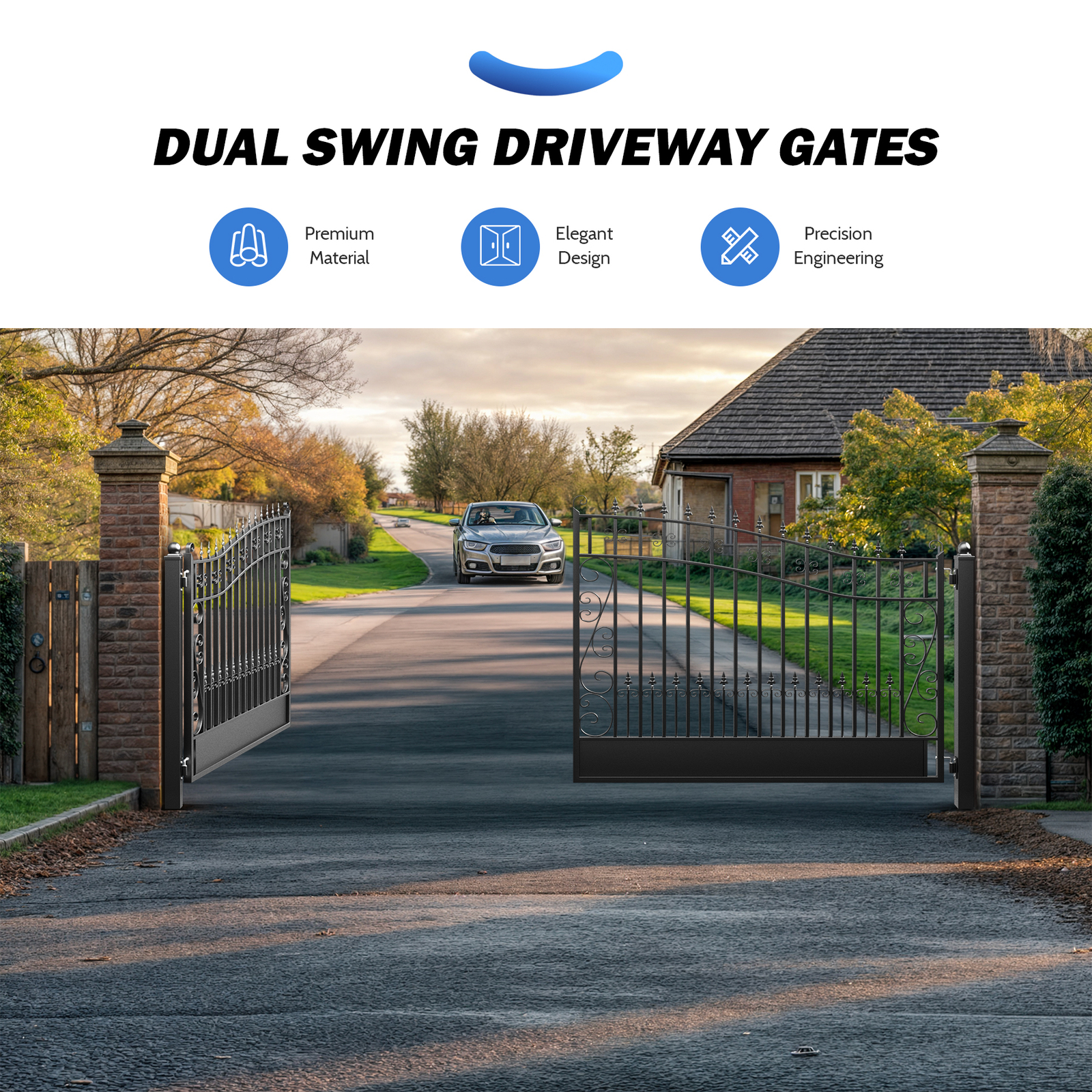 ZUMI 16x6 ft. Dual Swing Gates for Driveway Heavy Duty Iron Gates for Outdoor