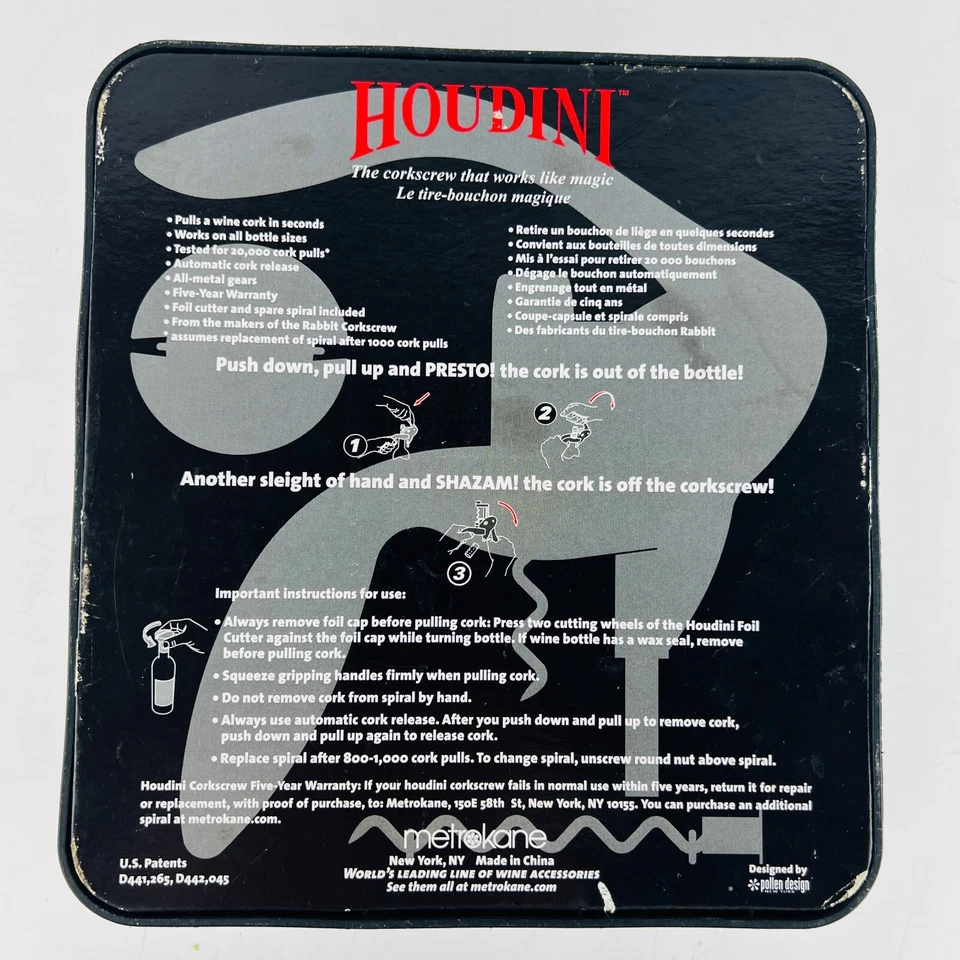Juego de sacacorchos con palanca Metrokane Houdini abrebotellas de vino Foto 2 de 2