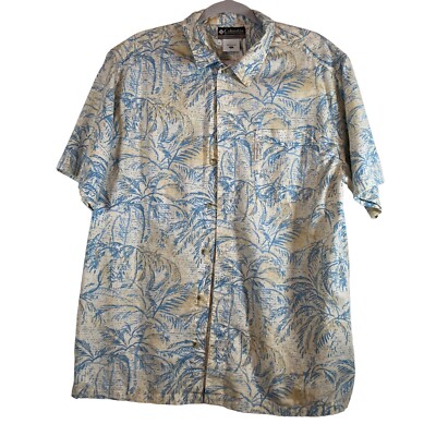 Columbia Men's Adult Sz L Button Shirt Short Sleeve Floral Blue Regular Fit 