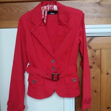 Jane Norman Red Cotton Fitted Jacket - Uk10/12