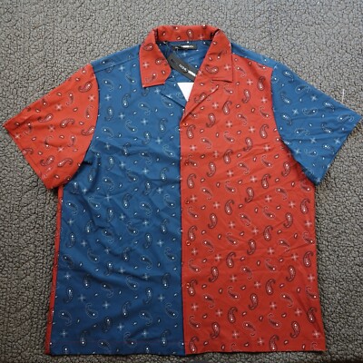 Urban XXL Button Short Sleeved Shirt Handkerchief Red & Blue Color Block NWT