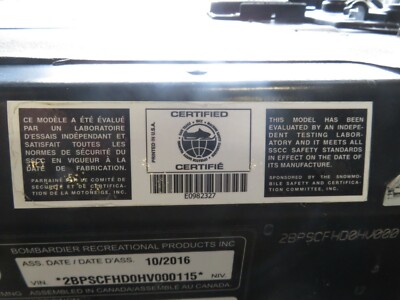 EB818 2017 17 SKIDOO SUMMIT 850 E-TEC TUNNEL CHASSIS 165 VIN