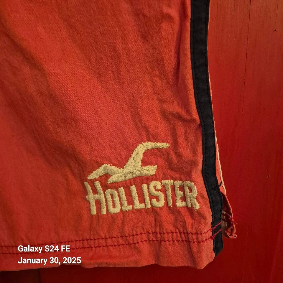Bañador Hollister para Hombre XL Naranja Azul Marino Blanco Rayas Bordado Logo Pull On Foto 3 de 3