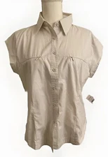 NWT Women's Destination 10,000 Ft Above Sea Level Shirt Cream Pockets Sz L