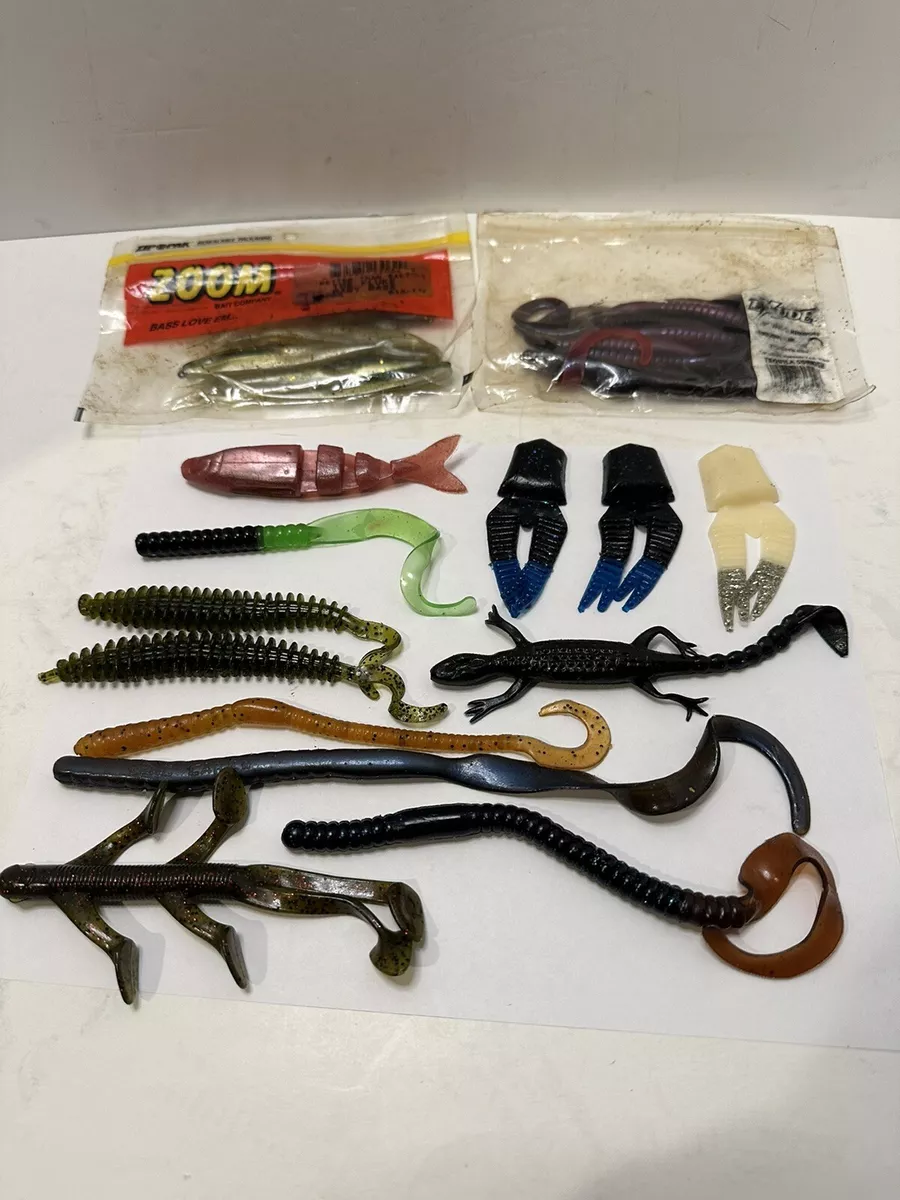 Zoom bait company rubber worms W/ mis. Othe rubber casting baits (T)