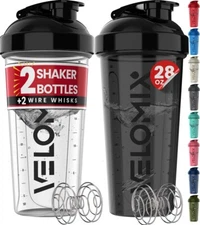 2 Pack- 28 oz Protein Shaker Bottles for Protein Mixes -2x Wire Whisk Leak Proof