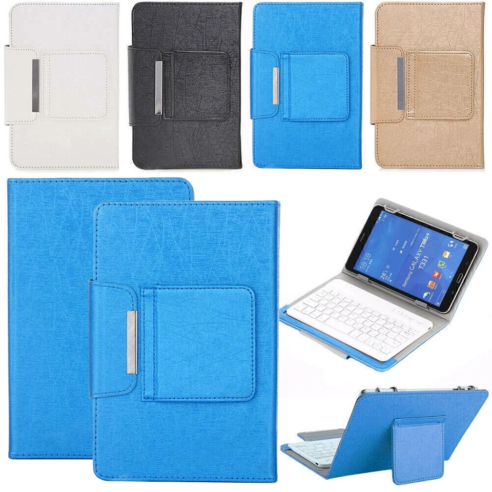 For 10"iPad Lenovo Amazon Tablet Universal Wireless keyboard PU Folio Cover Case - Image 4 of 4