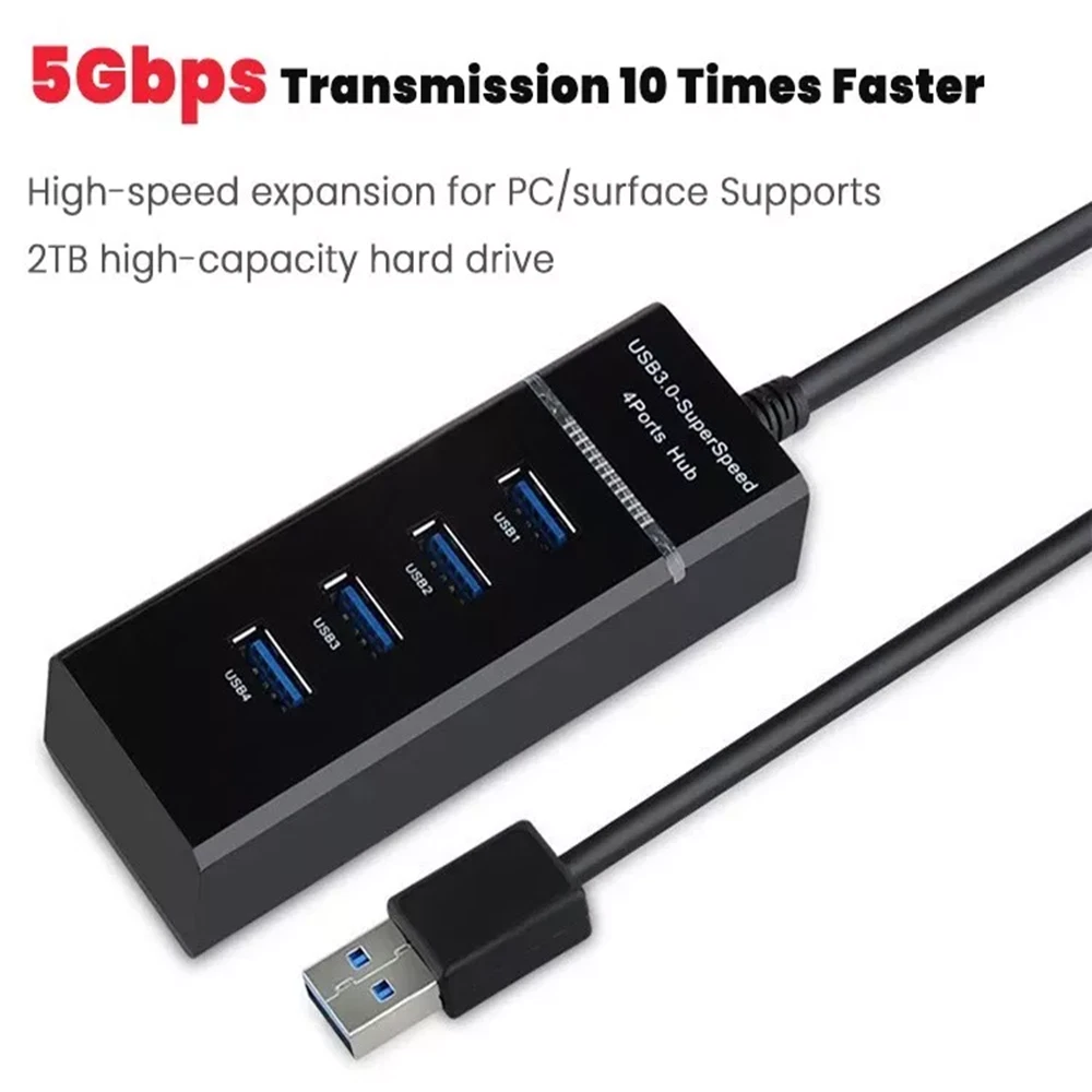 USB Hub 3.0 4 Port Splitter,4 Port High Speed USB Data Hub  For PC Mac Laptop