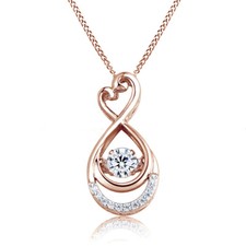 Heart Infinity Floating Pendant Necklace Round Cut 14K Rose Gold Plated Silver
