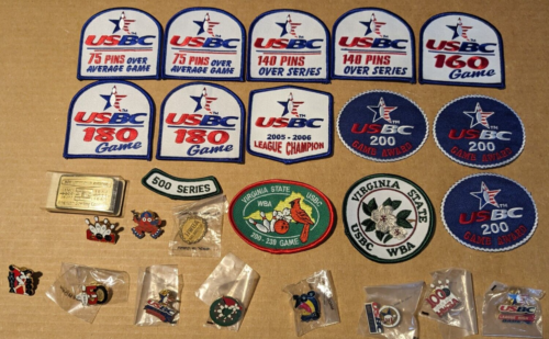 Vintage Lot 26 USBC Bowling Patches Pins & American Bowling Congress Belt Buckle - Photo 1/4