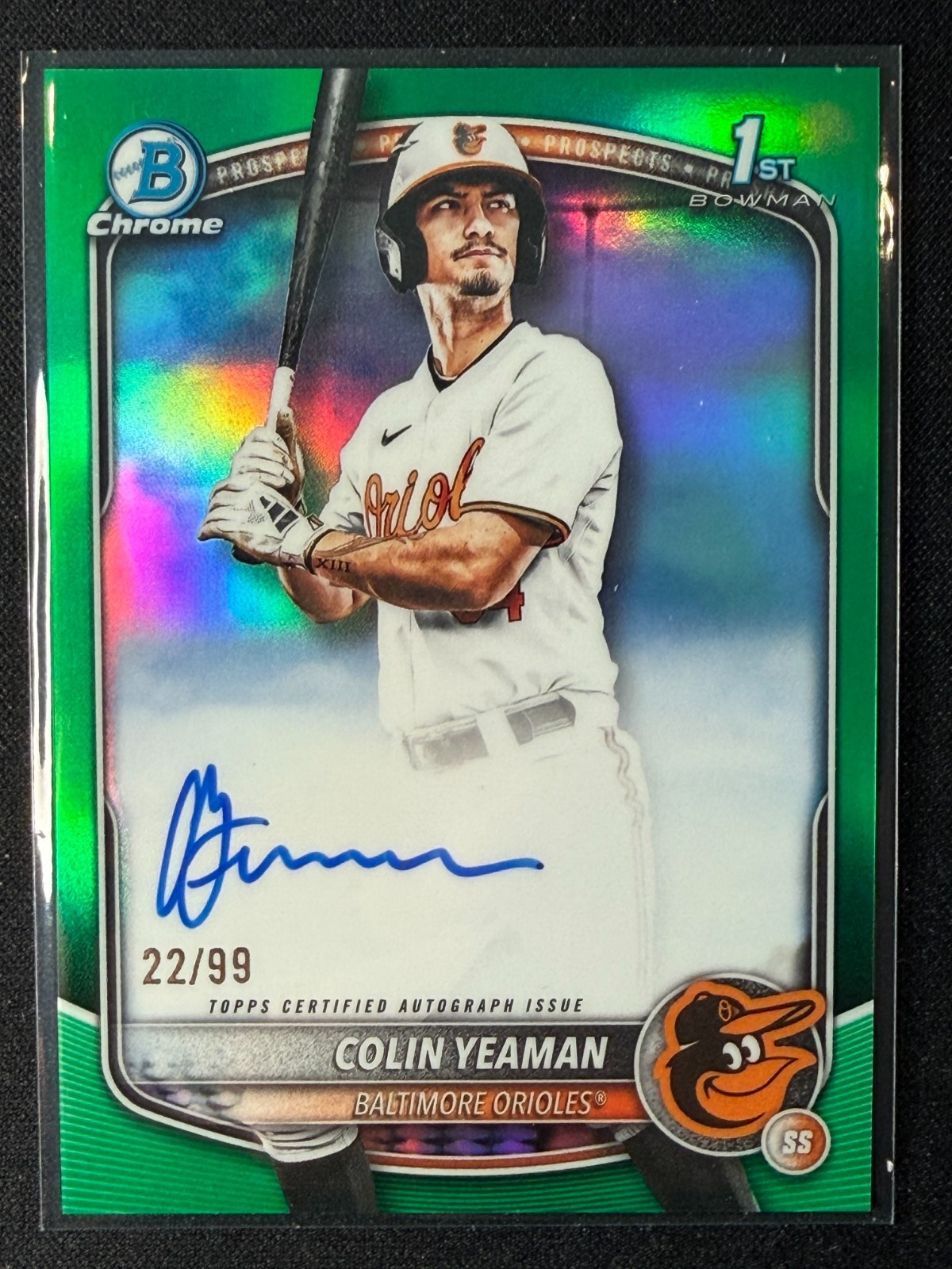 2025 Bowman Chrome 1st Draft Colin Yeaman True Green Auto /99