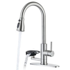 Brushed Nickel Kitchen Faucet with Glass Rinser, Pull Down Sprayer with 3 Wat...