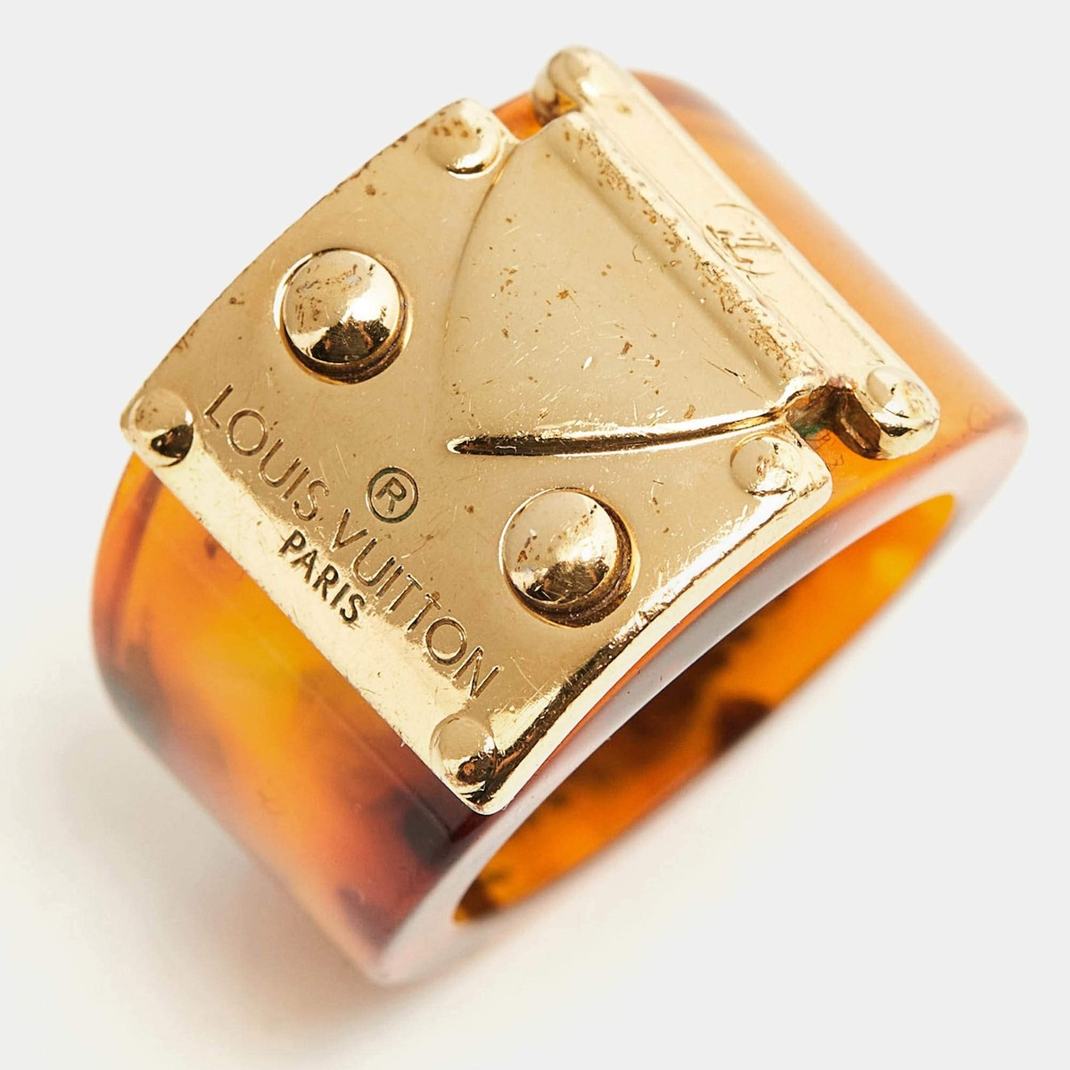 Louis Vuitton Resin Lock It Gold Tone Ring Size 54 | eBay