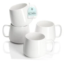  16oz Ceramic Coffee Mugs Set of 4 – Stackable Latte Cups, 16 Ounce White