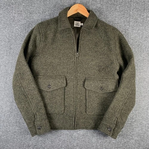 Flint and Tinder Jacket Men Small Boiled Wool Station Huckberry Olive Green video thumbnail