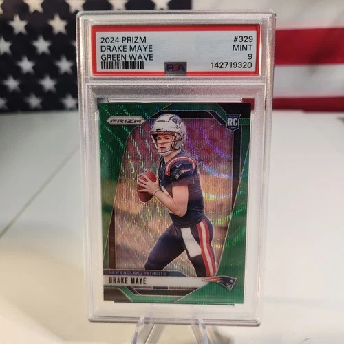 2024 Panini Prizm Drake Maye #329 Green Wave Prizm (RC) PSA 9