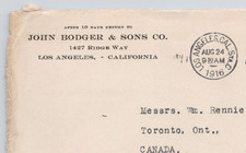 1916 John Bodger & Sons Co Los Angeles CA  Postal Cover FRONT ONLY
