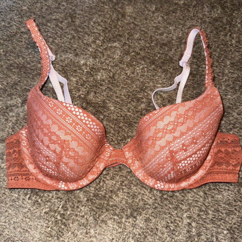 NWOT 2017 Victorias Secret Lined Demi Lace Overlay Rust Orange Bra Size 34B
