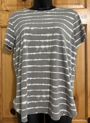 Land's End Women's Size Med Short Sleeve Tie Dye Stripe Top Hi Low Hem Crew Neck