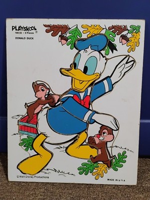 Vintage Playskool Disney Donald Duck Wooden Chunky Puzzle