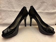 Stuart Weitzman Black Patent Leather Peep Toe Platform Stiletto Heels Size7M