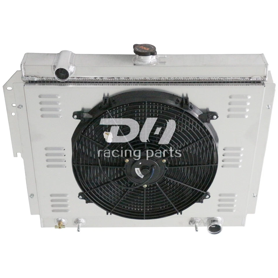 Radiador de aluminio con núcleo de 21" W de 3 filas + cubierta + ventilador para Chevy Nova El Camino 1970-1979 Foto 2 de 4