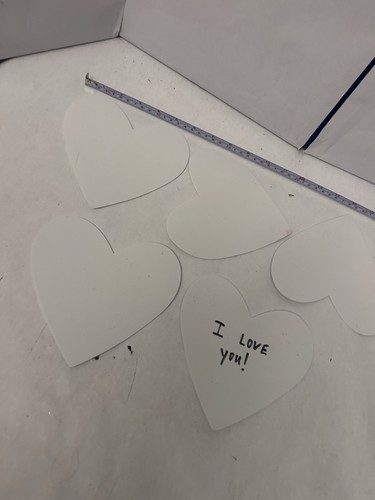 5 White Foam Hearts Written on for crafts