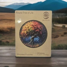 Wooden Puzzles for Adults, Round Tree of Life Jigsaw Puzzles 200 Pieces, 11.2x11