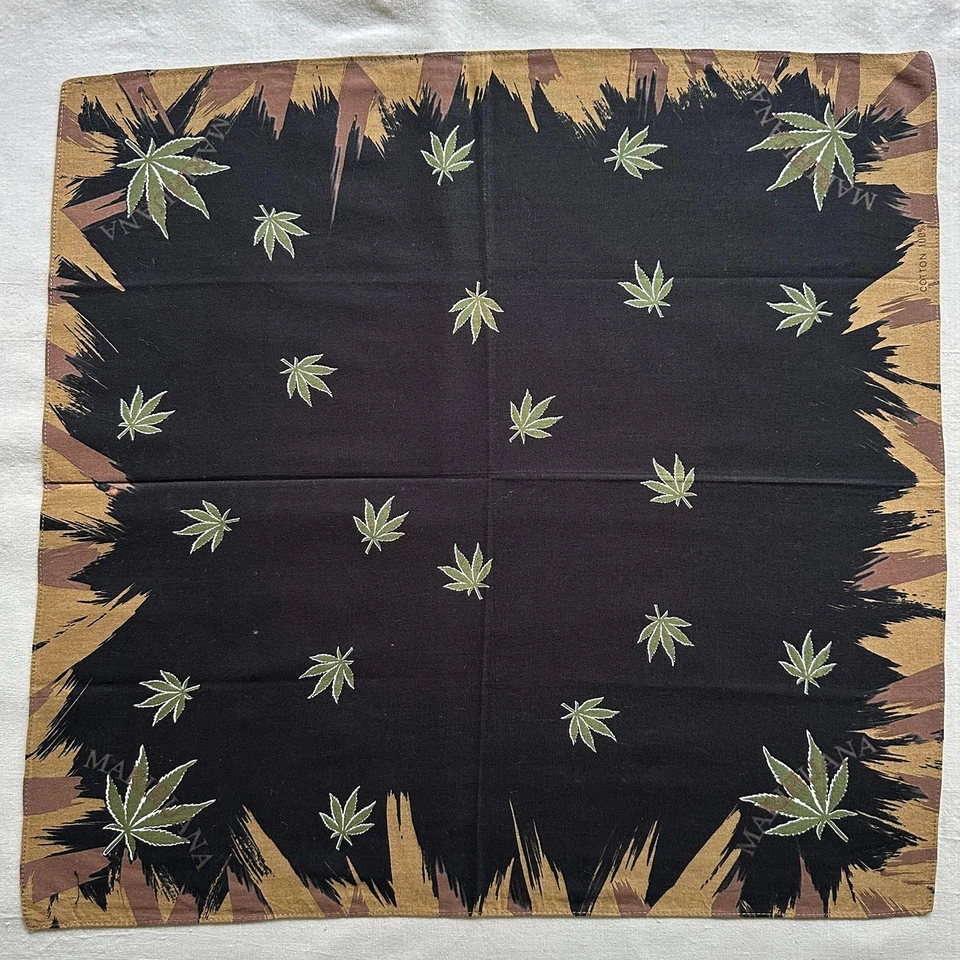 Pañuelo vintage para hombre patrón geométrico MARIHUANA algodón negro 21" Foto 3 de 4