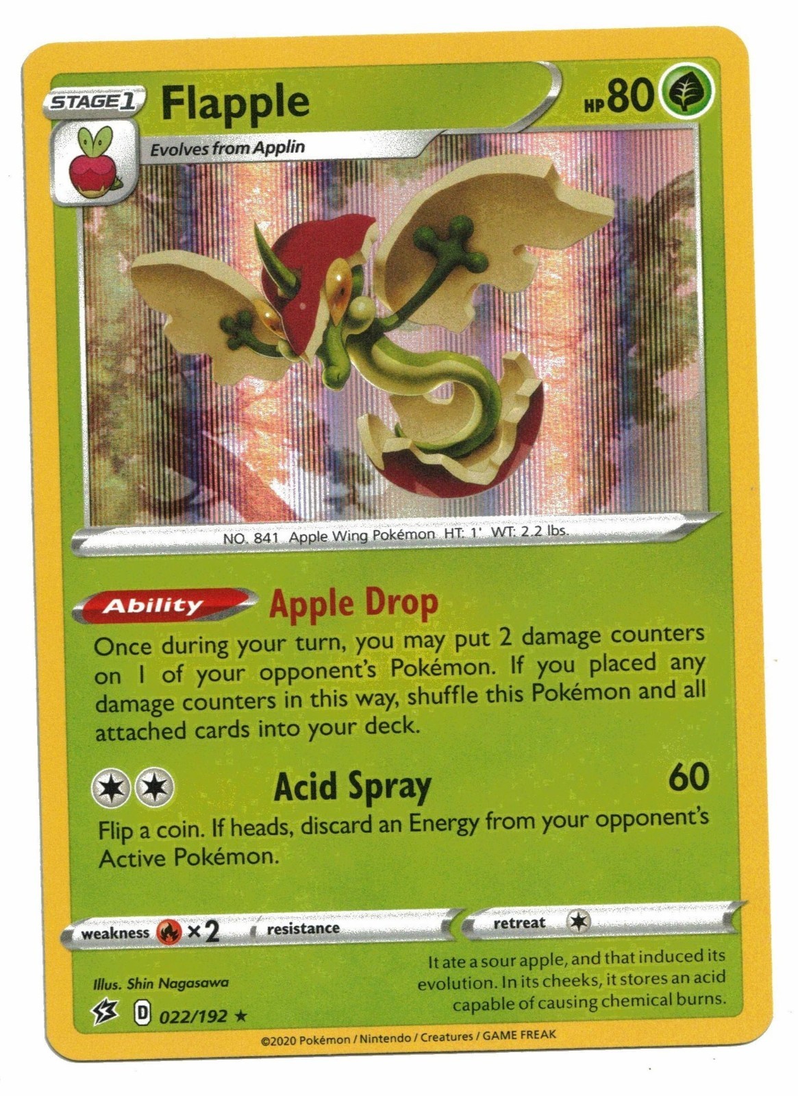 Pokemon Card: Flapple HOLO 022/192 Rebel Clash Set Rare! NM