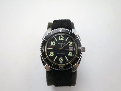 Anker Diver Herren Armbanduhr Handaufzug Taucheruhr Vintage Datum schwarz