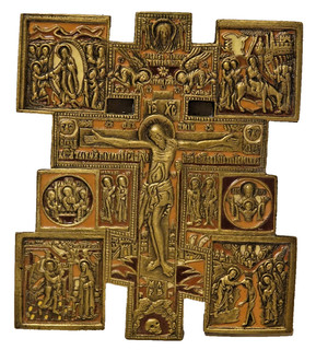 VERY NICE QUALITY BRONZE BRASS & ENAMEL ICON RELIGIOUS CRUCIFIX RUSSIAN CRUCIFIX