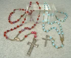 2 Vintage Catholic Religious Rosaries Red Carnival Glass & Blue Milk Glass Beads