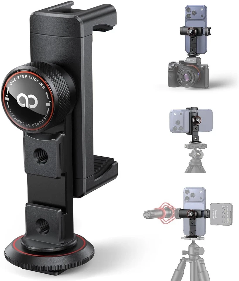 Lamicall Aluminium Phone Tripod Mount – 3-in-1 Base, 3 Cold Shoes, 360° - Image 2 of 4
