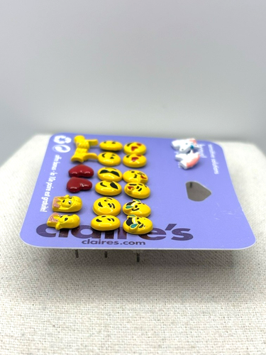 Claires Mixed Emoji Stud Earrings Set of 10 Pair Sensitive Solutions NWT - Picture 7 of 16