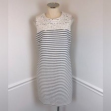 TOMMY HILFIGER Sleeveless White & Navy Stripe With Lace Dress | Size 10