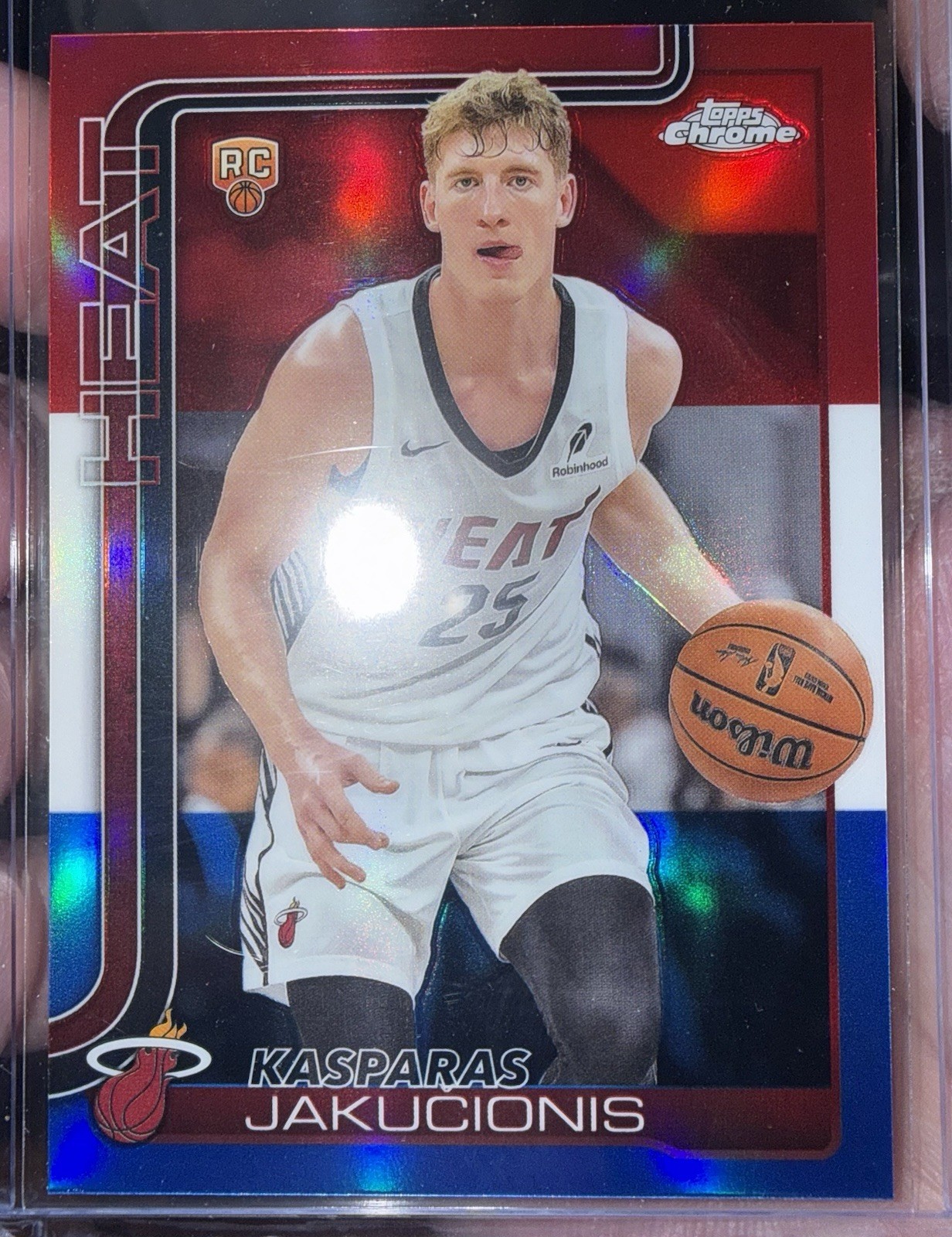 2025-26 Topps Chrome Kasparas Jakucionis RWB Red White Blue Refractor SP RC #270