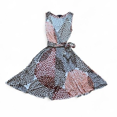 Y2K Circle Dress Women's Size XS Banana Republic 2007 Floral Orange Brown Silk