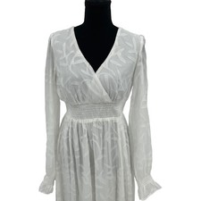 New Baltic Born Bridget Maxi Dress Womens M White Texture Smocked V-Neck Bridal