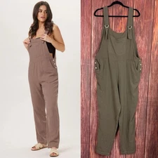 The Normal Brand Womens Kalo Overall Taupe Gray Cotton Gauze Size XL