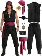 Verceco Pirate Costume for Men 8PCS Renaissance Sleeveless Medium, Black