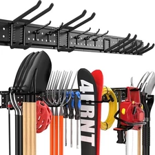 Garage Tool Organizer Wall Mount 48 inches with 10 Adjustable Heavy-Duty Hooks,