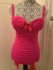 Victoria Secret Sexy Little Things Corset Babydoll Garters Hot Pink 36B Ruffles