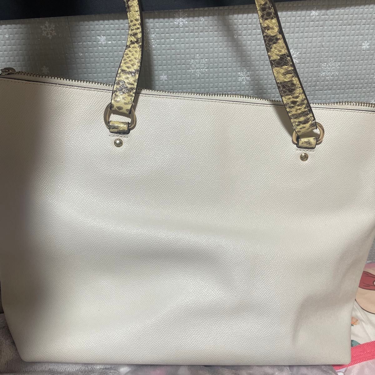 COACH Tote Bag White Python Pattern Handle 17a - image 7