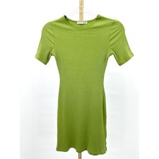 Reformation Ribbed Knit Mini Dress Green XS Minimalist Basic Eco-Chic Layers