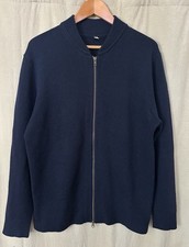 100 Cashmere SzXL Navy Blue Full 2-Way Zip Stand Collar Cardigan Sweater