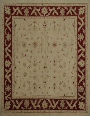 Ivory/ Red Peshawar Square Rug 8x8 ft Elegant Traditional Floral for Living Room